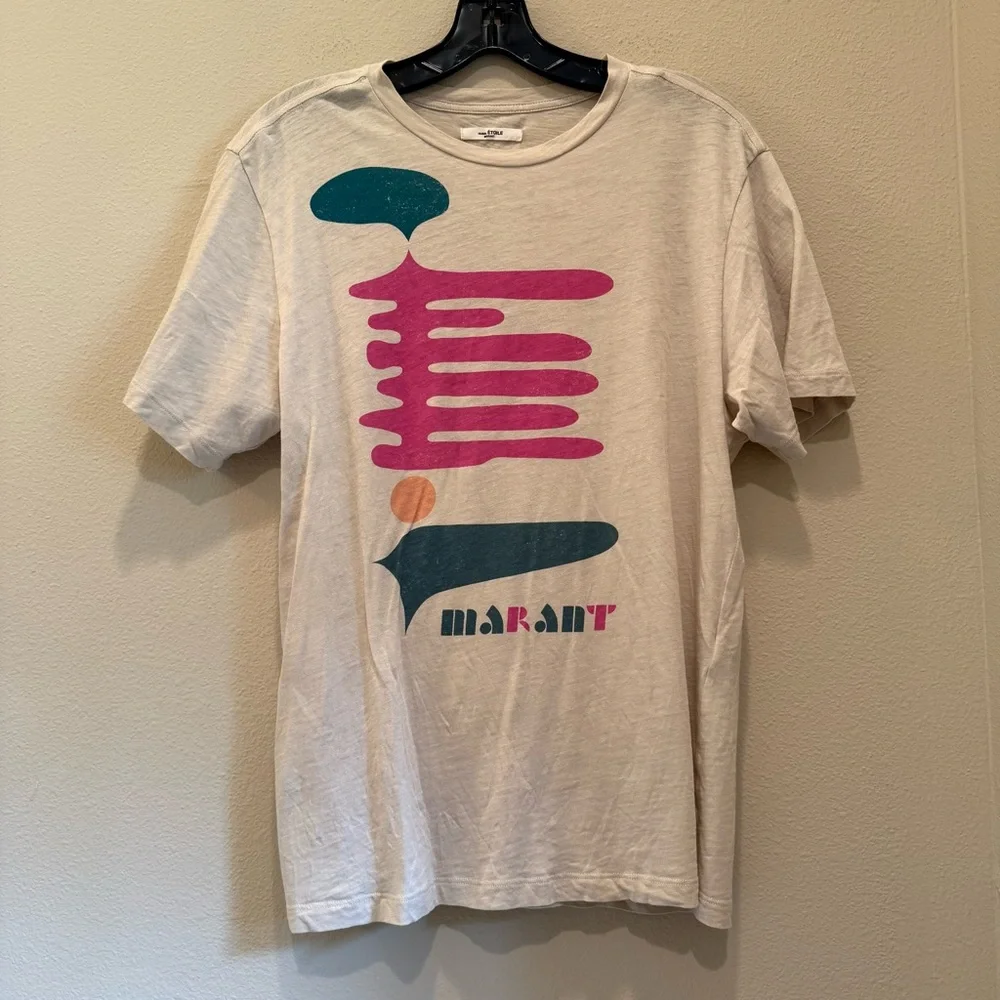 Isabel Marant Écru Tee with Colorful Graphic - Picture 2 of 7